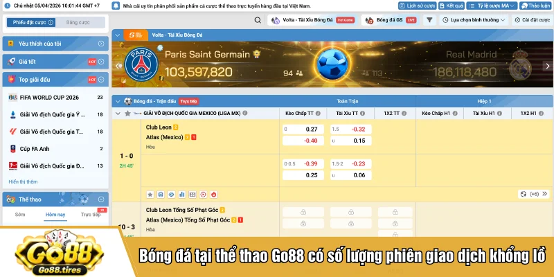 Bóng đá tại thể thao Go88 có số lượng phiên giao dịch khổng lồ