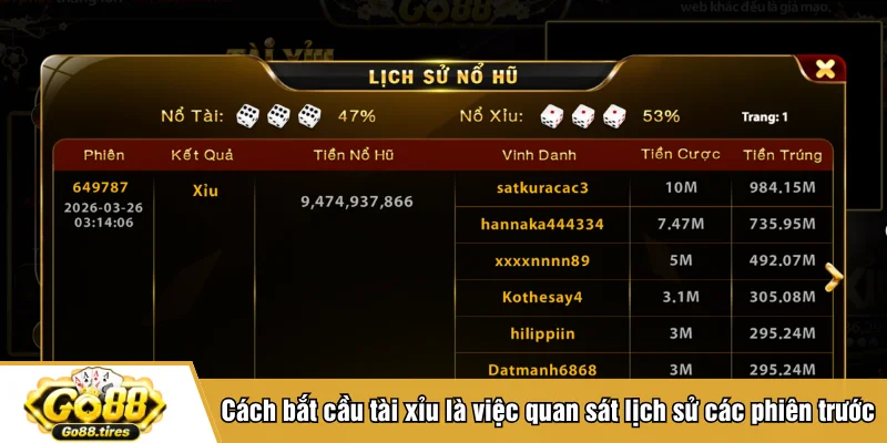 Cách bắt cầu tài xỉu là việc quan sát lịch sử các phiên trước